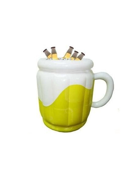 Cubitera hinchable con forma de jarra de cerveza para enfriar botellas.