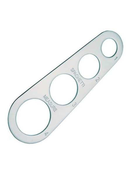 Medidor de espaguetis plano de acero inoxidable con cuatro orificios marcados de 1 a 4 raciones