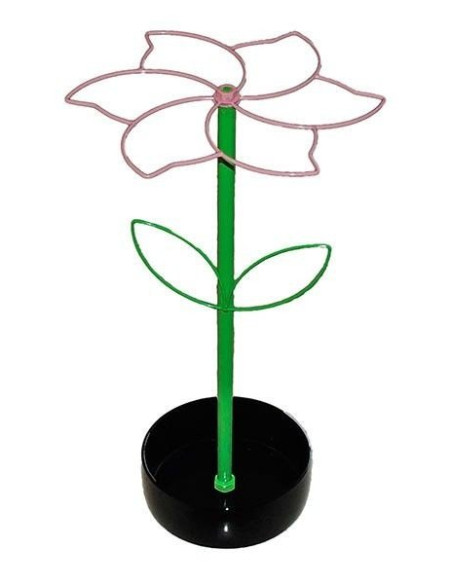 Paragüero decorativo de metal y cerámica con diseño de flor, tallo verde y base negra.
