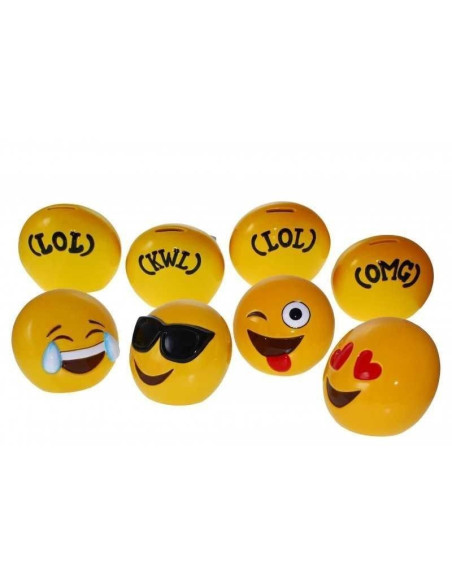 Hucha de cerámica con forma de simpáticos emoticonos.