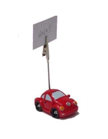 Pinza portanotas metálica con base de resina en forma de coche deportivo de color rojo