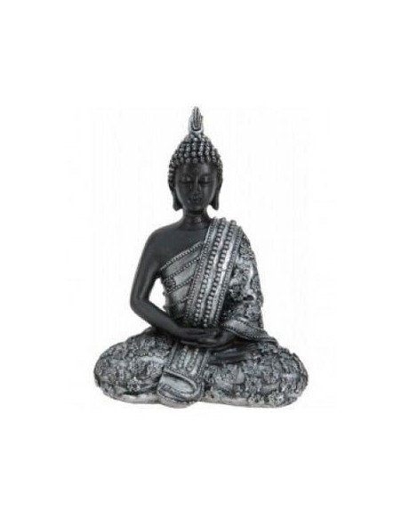 Figura decorativa de Buda sentado de resina en tonos oscuros.