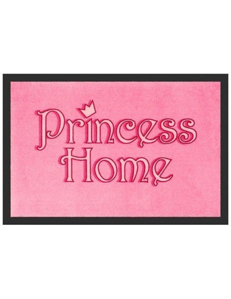 Felpudo rosa con texto Princess Home y base antideslizante.