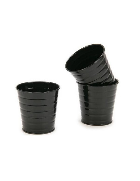 Cubo lapicero metálico de color negro con diseño estriado mostrado individualmente