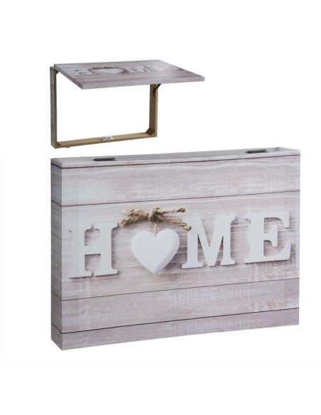 Tapa cubrecontadores de madera y canvas en tonos claros con la palabra HOME y un corazón de madera