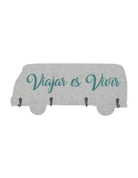 Cuelgallaves de madera Viajar es vivir con forma de furgoneta