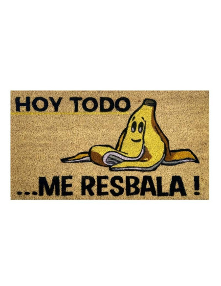 Felpudo con frase Hoy todo me resbala plátano y dibujo divertido de plátano.