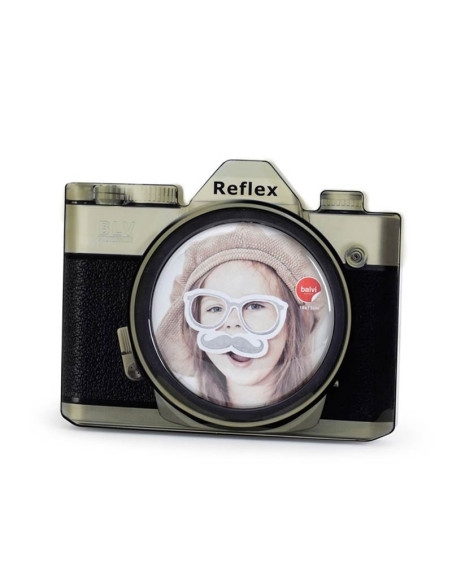 Portafotos con forma de cámara réflex retro para fotografía horizontal de 13 x 18 cm.