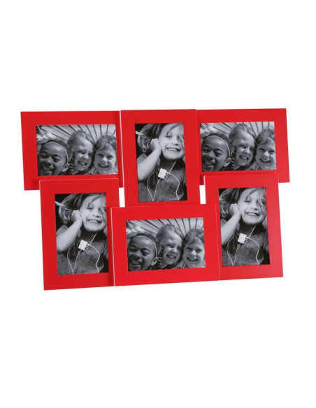 Portafotos múltiple rojo de aluminio para seis fotografías.
