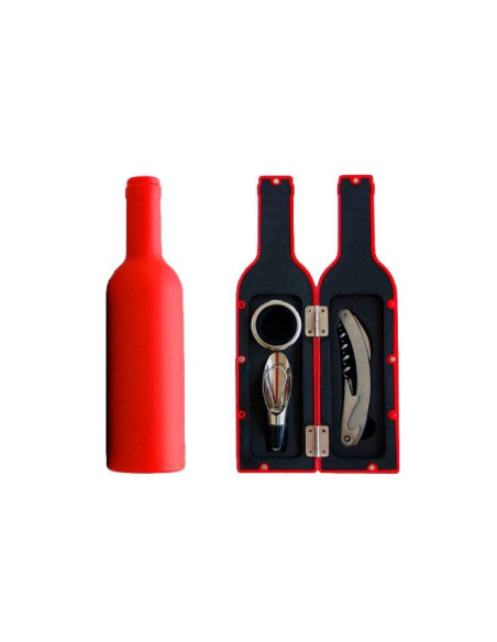 Set de vino compuesto de abridor, aro recogegotas y tapón difusor.