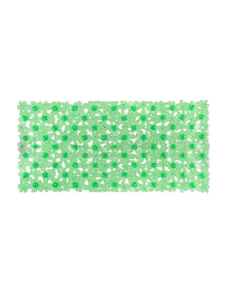Alfombra antideslizante de PVC con diseño floral verde para ducha o bañera.