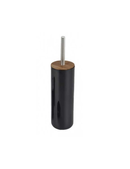 Escobillero negro de PVC con detalle superior de bambú y escobilla negra.