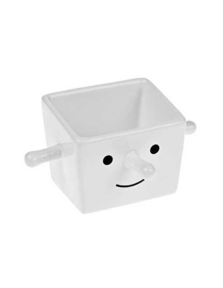 Portamandos blanco de cerámica con portagafas lateral y diseño de carita.