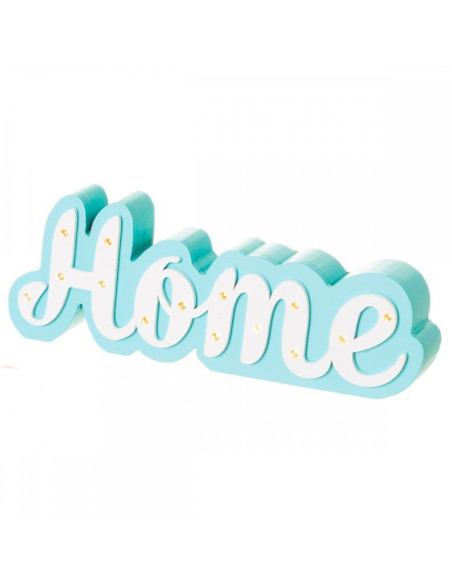 Figura decorativa Home de madera en azul y blanco con luces LED.