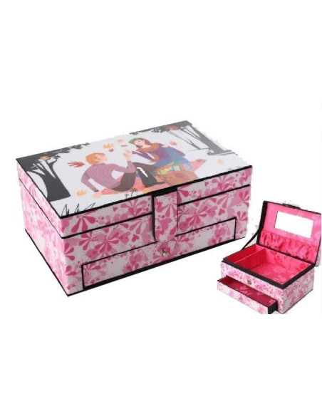 Joyero infantil rosa decorado para guardar anillos, pendientes y pequeñas joyas.