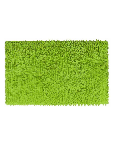 Alfombra de baño de chenilla verde con textura suave y base antideslizante.