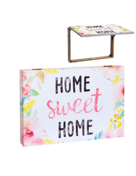 Tapa cubrecontadores de madera abierta y cerrada con el texto Home Sweet Home y un estampado floral