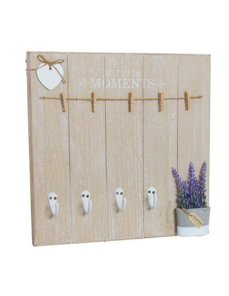Panel cuelgallaves Lavanda de madera con pinzas para fotos y notas