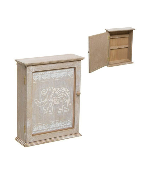 Caja guardallaves de madera con puerta decorada con elefante de estilo étnico.