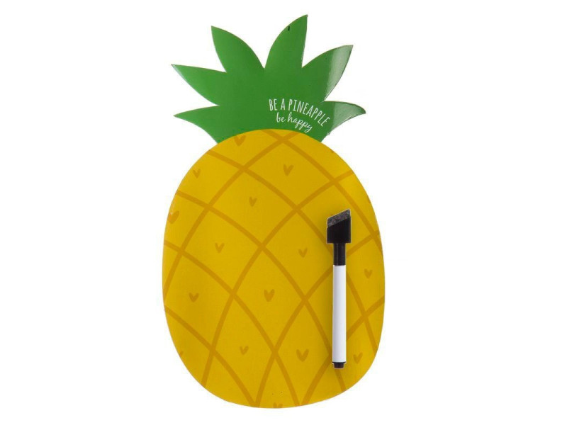 Decorativa pizarra magnética con forma de piña.