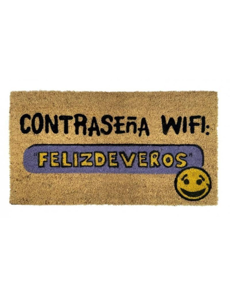 Felpudo con la frase "Contraseña Wifi: Felizdeveros".