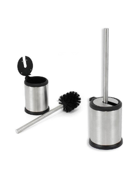 Escobillero automático metálico con tapa y escobilla negra.