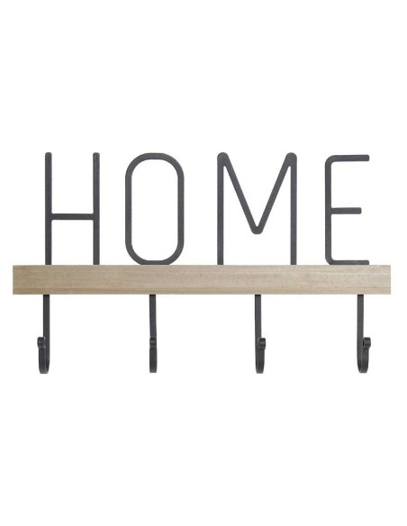 Perchero cuelgallaves Home de madera MDF y hierro negro con 4 ganchos.