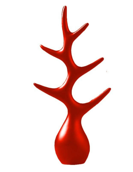Figura decorativa abstracta de cerámica roja con diseño vertical inspirado en ramas.
