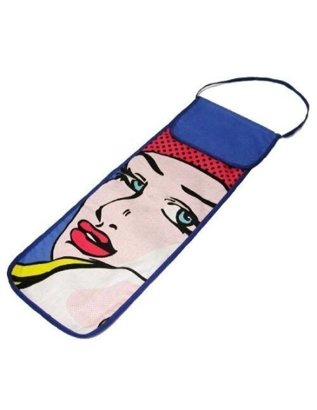 Bolsa para pan de tela con ilustración de rostro femenino al estilo Pop Art en tonos azul y rojo
