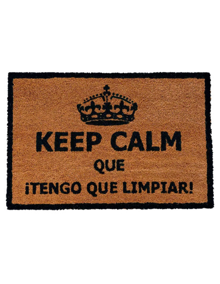 Felpudo de fibra de coco con corona y frase Keep Calm que tengo que limpiar.