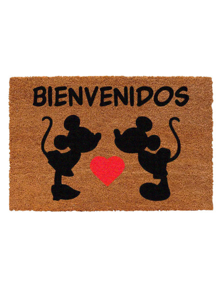 Romántico felpudo "Mickey y Minnie" con un corazón.