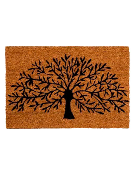 Felpudo de fibra de coco con diseño negro del Árbol de la Vida.
