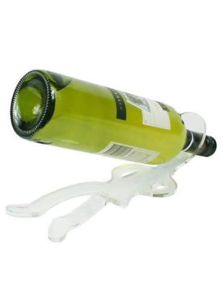 Botellero de acrílico transparente con forma de hombre sujetando una botella de vino.