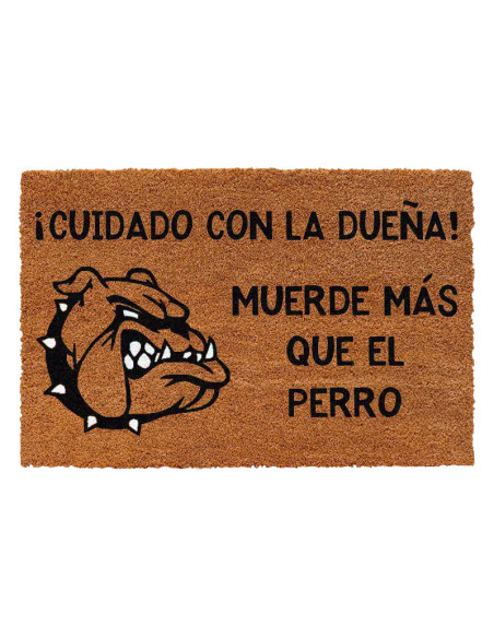 Original y divertido felpudo Cuidado con la dueña.