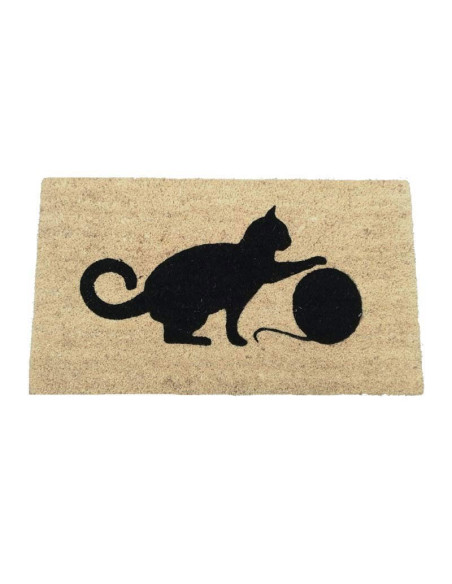 Bonito felpudo con diseño de un gato jugando con un ovillo de lana.