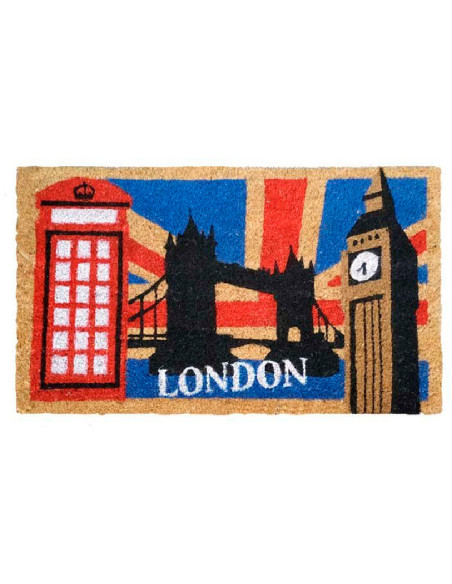 Felpudo London con cabina roja Big Ben y bandera británica