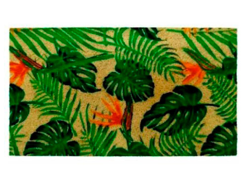 Felpudo con diseño de hojas tropicales.