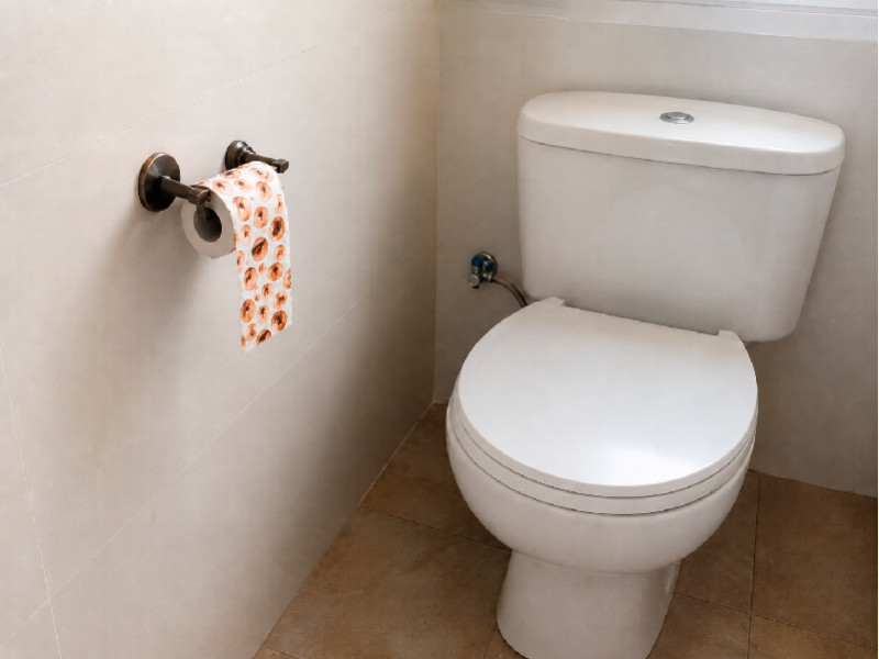 Papel higiénico divertido colocado en baño