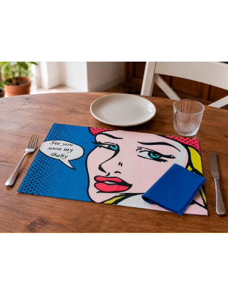 Salvamantel individual Pop con servilleta azul