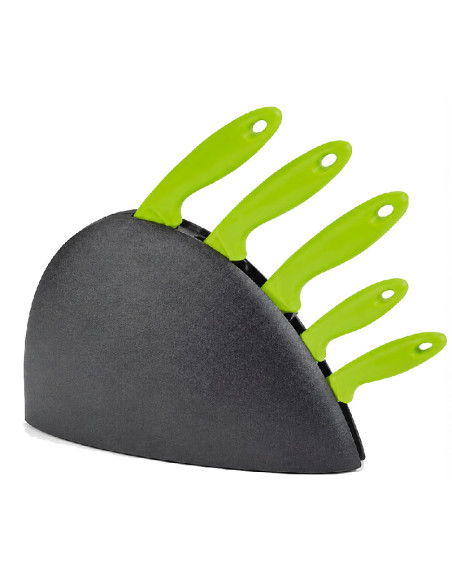 Set de 5 cuchillos verdes con soporte