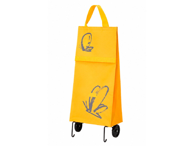 Carrito de la compra plegable de dos ruedas color naranja con estampado de mariposas