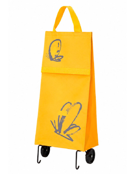 Carrito de la compra plegable de dos ruedas color naranja con estampado de mariposas