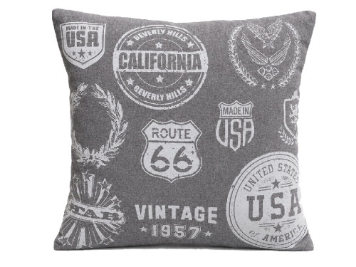 Cojín Route 66 gris con diseño vintage americano