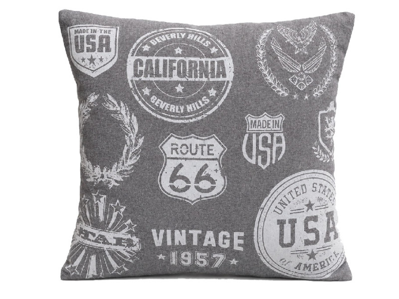 Cojín Route 66 gris con diseño vintage americano