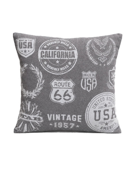 Cojín Route 66 gris con diseño vintage americano