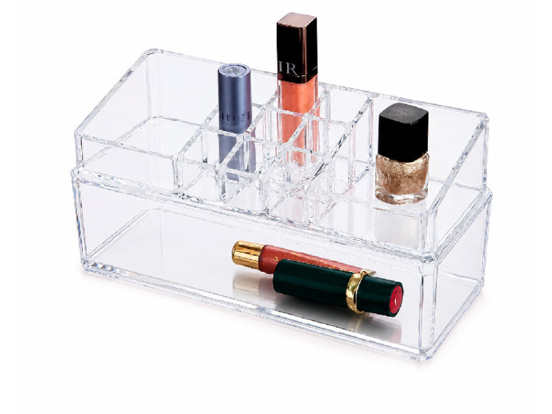 Organizador para cosméticos con 12 compartimentos en dos alturas.