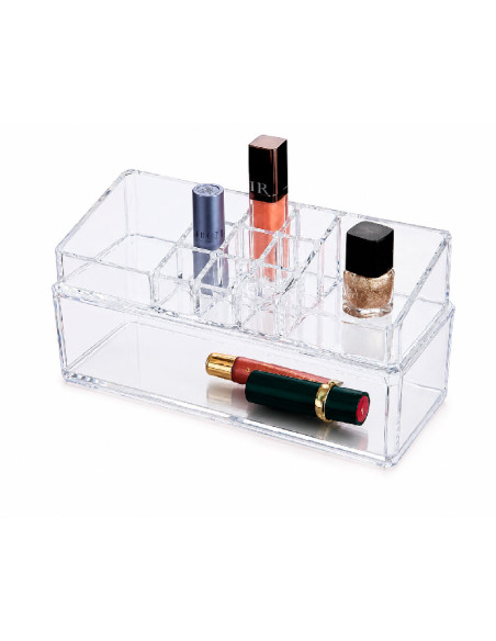 Organizador para cosméticos con 12 compartimentos en dos alturas.