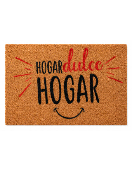 Felpudo original de fibra de coco con la frase Hogar dulce Hogar y una sonrisa