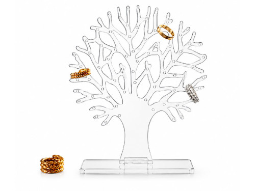 Soporte joyero de acrilico negro con forma de arbol organizador de pendientes y anillos