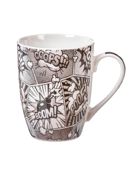 Taza de porcelana de 300 ml con estampado completo de ilustraciones estilo comic en blanco y negro